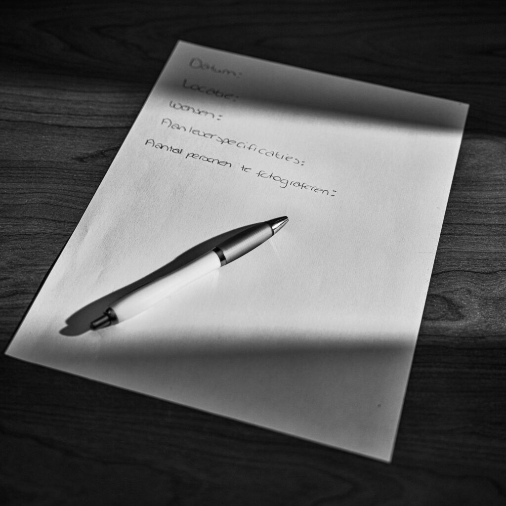 Voorbereiding als fotograaf – aandacht voor structuur, overzicht en duidelijke afspraken vooraf.